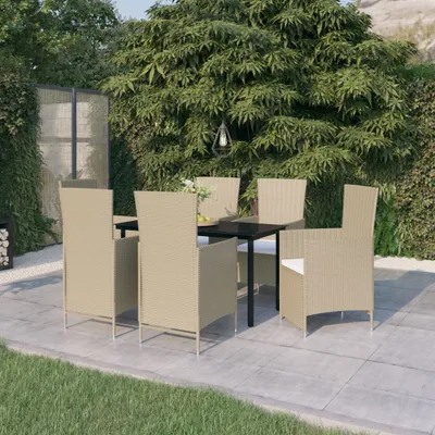 Image de The Living Store Ensemble de jardin 7 pièces avec coussins Beige