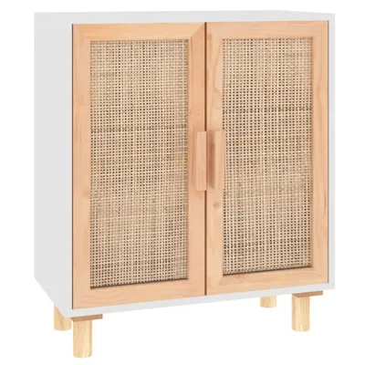 Obrázok produktu pre Komoda biela 60x30x70 cm masívna borovica a prírodný ratan