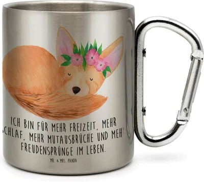 Produktbild von Mr. & Mrs. Panda Thermobecher Wüstenfuchs Blumen - Transparent - Geschenk, Afrika, Glücklich, Wüste, Teetasse, Blumenkranz, thermotasse, Edelstahlbecher, Isolierbecher