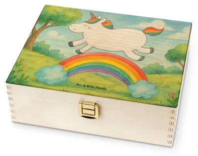 Produktbild von Mr. & Mrs. Panda Tee-Aufbewahrungsbox Einhorn Regenbogen Design - Weiß - Geschenk, Erwachsenwerden, Teeaufbewahrung, für Paare, Tee Box, teebox holz, Unicorn, Glitzer