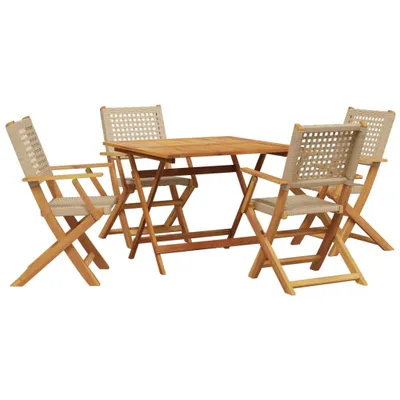 Produktbild von 5-tlg. Garten-Essgruppe Beige Poly Rattan und Massivholz