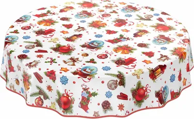 Produktbild von Tischdecke Wachstuch Weihnachten Rot Robust Wasserabweisend Rund 120 cm