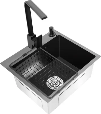 Immagine prodotto di Lavello da cucina - Lavello da incasso - 45×40×20 cm - Acciaio inox - 1 vasca - Con rubinetteria - 3 fori - Nero