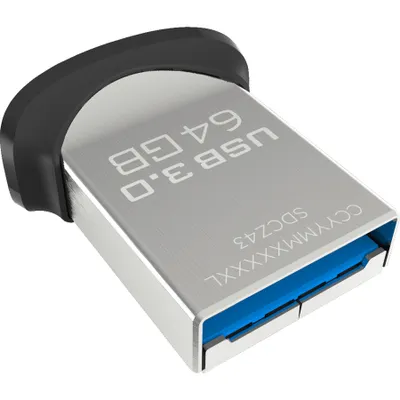 Produktbild von SanDisk Ultra Fit, 64 GB, USB Typ-A, 3.2 Gen 1 (3.1 Gen 1), 150 MB/s, Kappe, Schwarz
