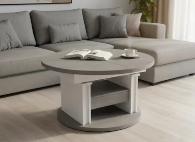 Produktbild von Design Couchtisch DA-999 rund ausziehbar höhenverstellbar mit Schublade und Ablage