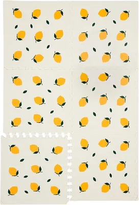 Produktbild von KinderNest Baby Spielmatte Schaumstoff – 6-teilig, rutschfest, weich & wasserdicht, sicher – Krabbelmatte 180x120 cm, Lemon Cream