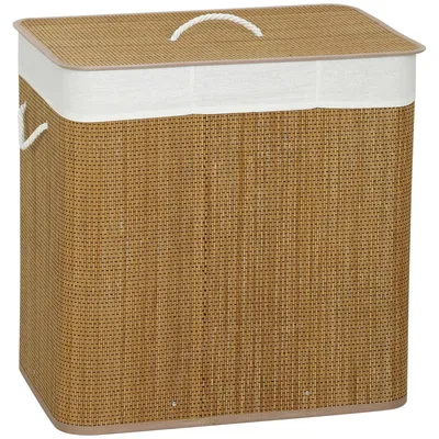 Obrázok produktu pre Košík na prádlo z bambusu s vekom, 3 priehradky, objem 144 litrov | Farba: hnedá | Rozmery: 40 x 60 x 60 cm