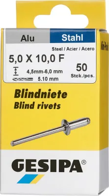 Immagine prodotto di GESIPA Blindniete Mini-Pack 50 Stk Alu/Stahl 5x10 Scherkraft 2000N Flachrundkopf