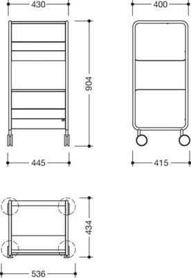 Produktbild von HEWI Beistellwagen, Metall, Ablageflächen aus Metall, pulverbeschichtet, 3 Ablageflächen, Farbe DC (Schwarz tiefmatt)