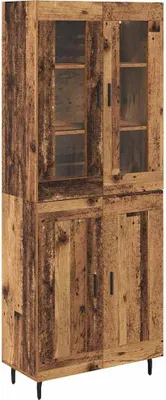 Productafbeelding van Hoge kast 2 pcs Oud Hout Geengineerd Hout en Glas