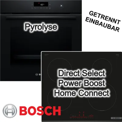 Produktbild von BOSCH Herdset Pyrolyse 3D Heißluft + Induktionskochfeld HomeConnect DirectSelect