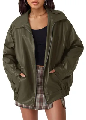 Productafbeelding van AUTOMET damesjassen, oversized model, imitatie suède, herfstmode, motorjassen