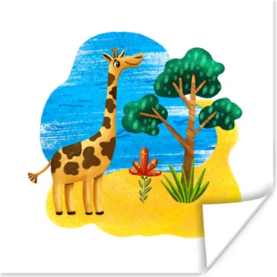 Produktbild von MuchoWow® Poster Giraffe - Strand - Baum - Meer 100x100 cm - Babyzimmer