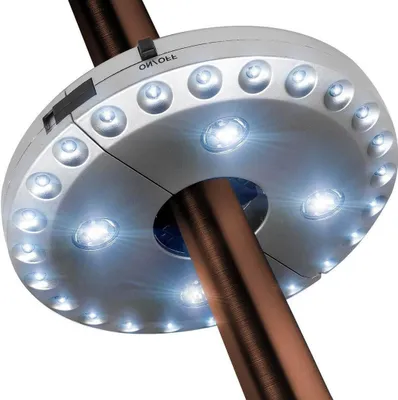Productafbeelding van Paraplu Lichten - Tent Verlichting - Avond Buiten - Draadloos Dimbaar - 28 LED - Zilver Wit