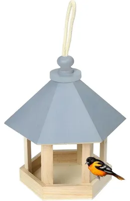 Immagine prodotto di Distributore di cibo per uccelli con tetto in legno, casetta per uccelli in legno massello, da appendere, dimensioni 15 x 15 x 20 cm, colore blu