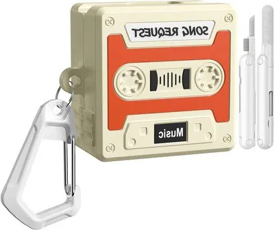Produktbild von Galaxy Buds 4 und Buds 4 Pro Schutzhülle, stoßfeste Silikon, Kassette Tape Design, Schlüsselanhänger und Reinigungsset enthalten, Beige