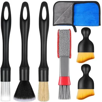 Produktbild von 7-teiliges Auto Detailingbürste Set, Autoinnenraum Reinigungsbürste, Mikrofasertuch