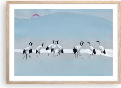 Produktbild von Gerahmtes Poster - Rahmen in heller Eiche - Vögel Kraniche Natur - 70x50 cm - Wand Bild - Wanddeko - Wandbilder - Kunstposter - Wandposter - Bilderrahmen - Bilder - Kunstdruck - P2NAA70x50-4921
