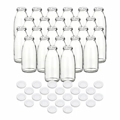 Produktbild von gouveo 24er Set Saftflasche 250 ml mit Schraubdeckel weiss - Kleine Glasflasche 0,25 l mit TO43 Verschluss zum Befüllen für Küche und Haushalt