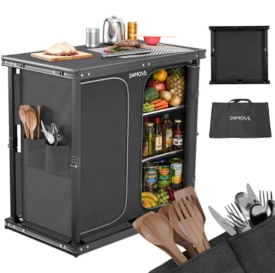 Produktbild von 24MOVE® Campingküche AVERSA faltbar, Outdoorküche mit Arbeitsplatte und Staufach, stabiles Aluminiumgestell, kompakt verstaubar für Camping, Garten und Reisen