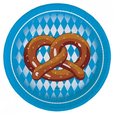 Produktbild von 8er Pack PAPPTELLER 18 cm MOTIV BREZEL BAYRISCH RAUTE