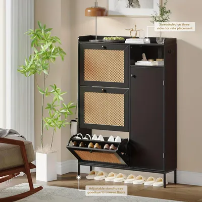 Image de Armoire à chaussures en métal, avec tiroirs inclinables et étagères réglables