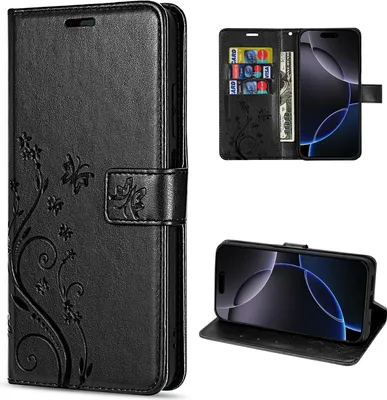 Produktbild von iPhone 16 Pro Max Handyhülle – Klapphülle Schutzhülle Tasche mit Magnetverschluss & Kartenfächern Schwarz