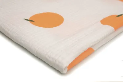 Produktbild von Baumwoll Musselin Stoff mit Aufdruck, Double Gauze, Orangen 50 x 130 cm