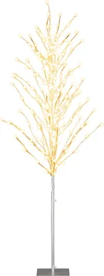 Imagen del producto de COSTWAY, árbol de luces LED de 186 cm, árbol de abedul con luces LED de color blanco cálido y base de metal. Árbol de Navidad artificial, árbol de abeto iluminado, árbol de Navidad artificial