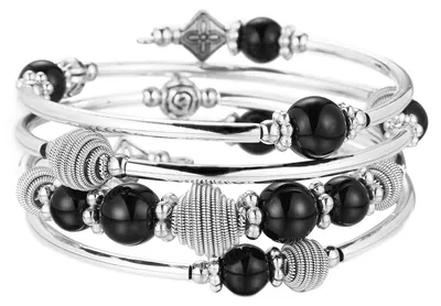 Produktbild von Bulinlin Silber Wickelarmband mit Naturstein Perlen Boho Mehrschichtiges Damen A