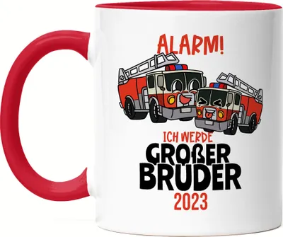 Produktbild von Ich Werde Großer Bruder 2023 Tasse Rot Ankündigung Schwangerschaft Feuerwehr-Auto Alarm Babynews