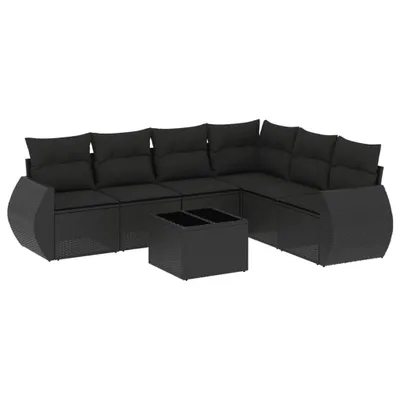 Produktbild von 7-tlg. Garten-Sofagarnitur mit Kissen Schwarz Poly Rattan