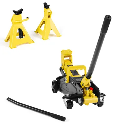 Obrázok produktu pre SucceBuy Hydraulický zdvihák na manévrovanie s nízkym profilom a podperami, nosnosť 2 t, rýchlozdvihová pumpa s jedným piestom, výška zdvihu 13–31 cm, vhodný pre kompaktné SUV, žltá + čierna