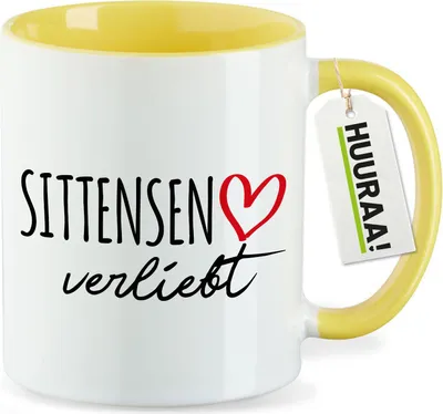 Produktbild von Huuraa Kaffeetasse Sittensen verliebt 330ml Gelb Keramik Kaffeebecher Geschenkidee