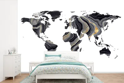 Produktbild von MuchoWow® Fototapete für Wohnzimmer oder Schlafzimmer Wandtapete Vinyl Motivtapete Weltkarte - Farbe - Gold - 390x260 cm - Papiertapete