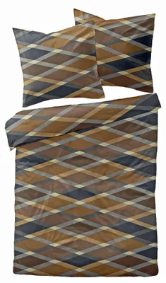 Produktbild von Dormisette Fein Biber Kuschel Bettwäsche 135x200cm 2 tlg. Rauten Linien Braun Grau Reißverschluss