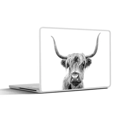 Produktbild von MuchoWow® Laptop Aufkleber Sticker Cover Scottish Highlander - Stier - Schwarz - Weiß 36.5x27.5 cm - Laptop-Sticker