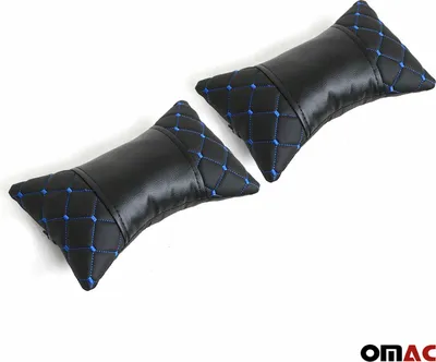 Produktbild von 2 Stück KFZ Auto Kopfstütze Kissen Autositzkissen Leder Schwarz Blau 8x30 cm