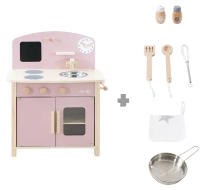 Image de Cuisine en bois ROBA pour enfants - Accessoires inclus - Rose/Naturel
