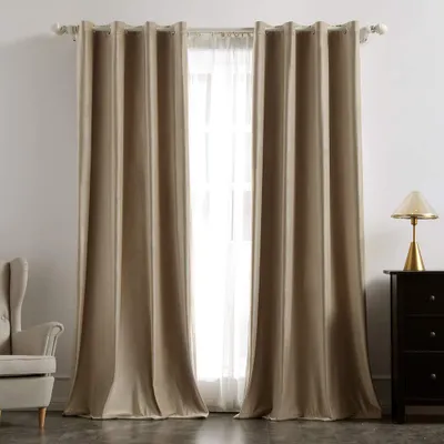 Velours Gardinen Set, 2 Stück, Beige, 260x200 cm, Verdunkelung