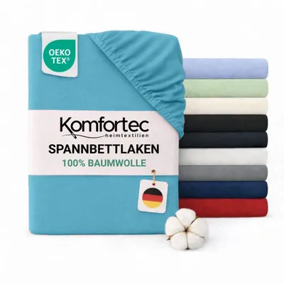 Produktbild von Komfortec Jersey Spannbettlaken 90x200 cm, 100% Baumwolle, Türkis