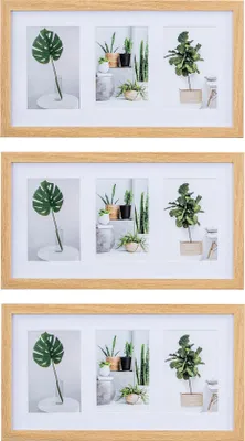 Produktbild von 3er Set Bilderrahmen Collage 9 Fotos 10x15cm Eiche Optik MDF Passepartout Deko