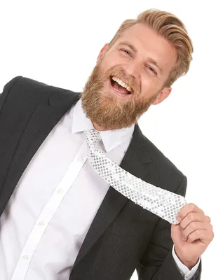 Produktbild von Glitzer-Krawatte mit Pailletten uni weiss-silber - Einheitsgröße