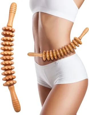 Produktbild von Faszienroller, Holzmassagegerät mit Griff – Massagerolle, Massagegerät für therapeutische Anwendungen