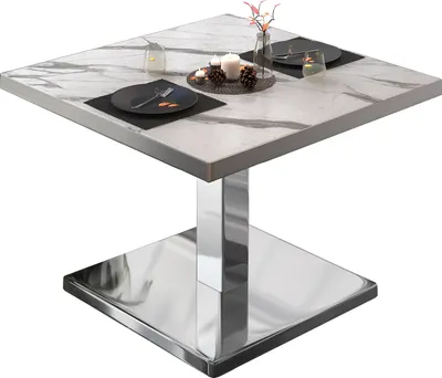 Produktbild von BM | Bistro Loungetisch | B:T:H 70 x 70 x 41 cm | Weiß Marmor / Edelstahl | Bistro Tisch Loungetisch
