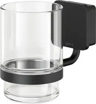 Produktbild von Geesa Zahnputzbecher mit Halterung - Glashalter Bad, schwarz matt