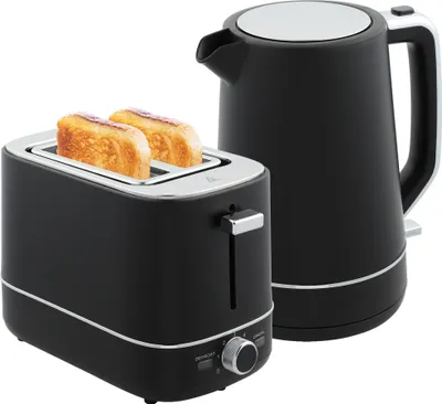 Produktbild von HOMCOM Wasserkocher Toaster Set 2200 W 1,7L Wasserkocher, 2 Scheiben Toaster, 6 Bräunungsstufen, Aufwärmen und Auftauen, Frühstück-Set mit Kalkfilter & Krümelfach Schwarz