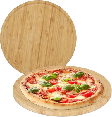 Immagine prodotto di Pizzaplank - Set di 2 - Bambù - Ø 32 cm - Tagliere per pizza - Ideale per formaggi - Piatto per pizza rotondo - Tagliere - Naturale