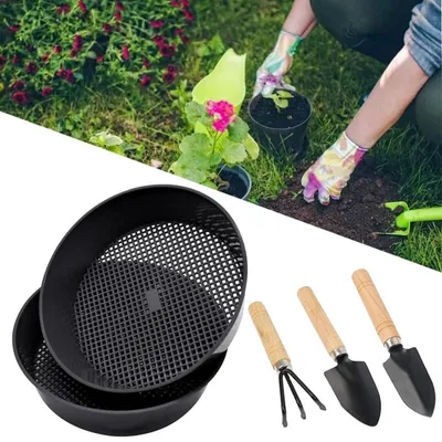 Zdjęcie produktu dla Zestaw 3 sit do ogrodu – plastikowe sitka do piasku i ziemi