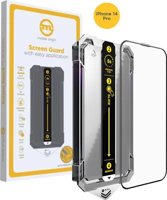 Obrázek produktu pro Mobile Origin Screen Guard, Apple, iPhone 14 Pro, Odolné proti poškrábání, Nárazuvzdorné, Odolnost proti pádu, Vodoodpudivé přípravky,..., Průhledná, Černá, 1 kusů